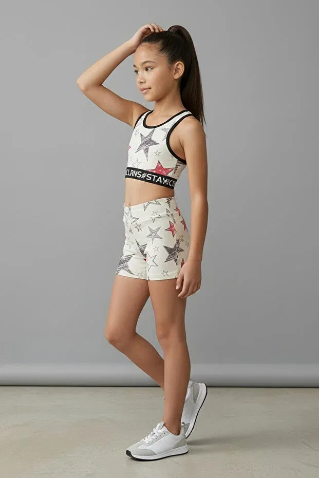 Детские шорты для девочек с принтом Moxy Printed Colorinas, Beige — фото 4