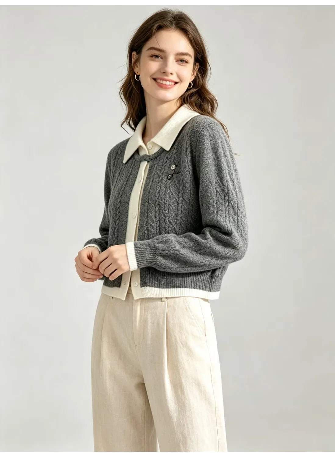Кардиган укороченный с косами и вышивкой Zara — фото 2