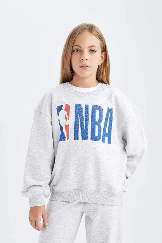 Детские свитшот для девочек оверсайз NBA Wordmark Defacto, Gray-Gr379 — фото 3