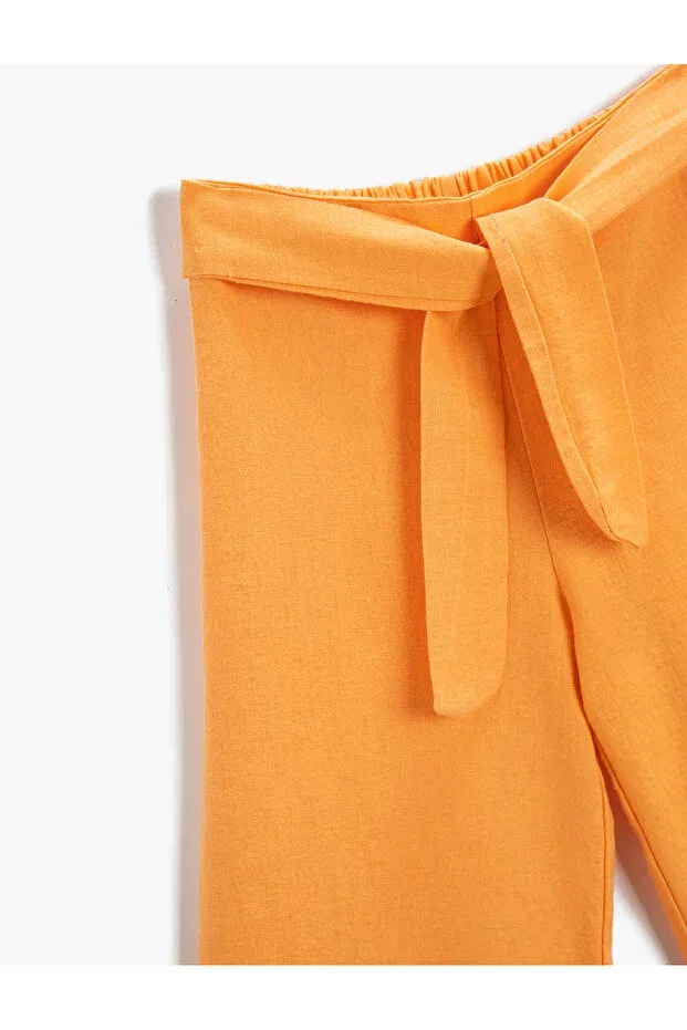 Детские широкие брюки для девочек льняные Linen Koton, Turuncu/201 — фото 3