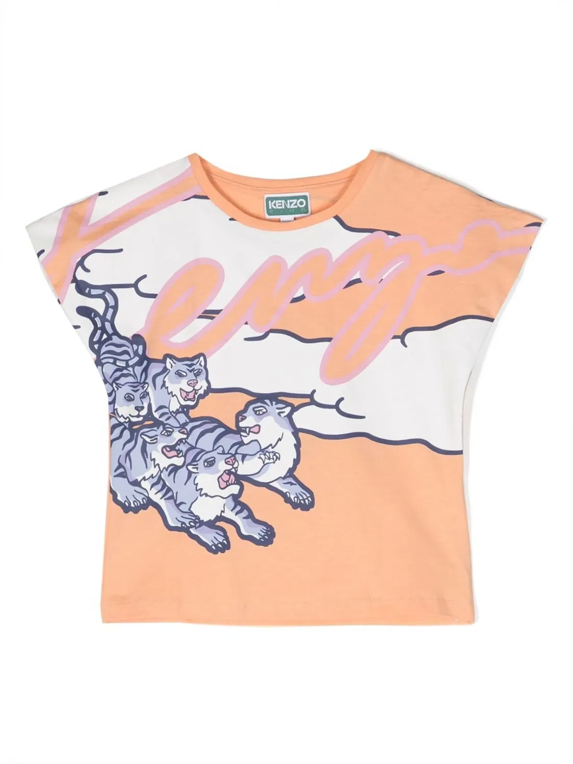 Хлопковая футболка с графическим принтом Kenzo Kids, оранжевый