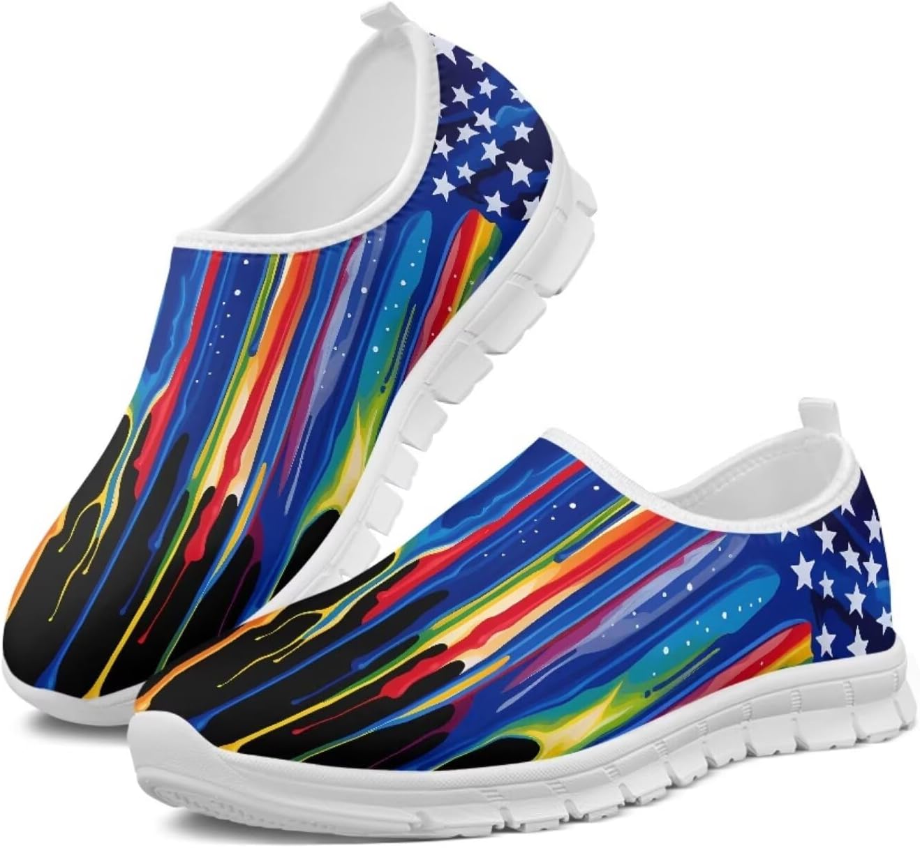 

Мужские слипоны Howilath с принтом флага, повседневные кроссовки для бега, мокасины с противоскользящей подошвой из ЭВА, чернильный