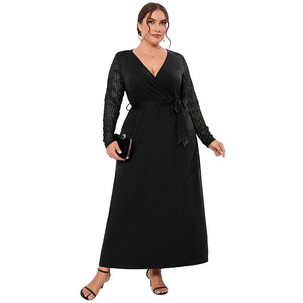

Платье Plus size с v-образным вырезом и запахом, вечернее, кружевное, шифоновое, длинное Yesfashion, Black