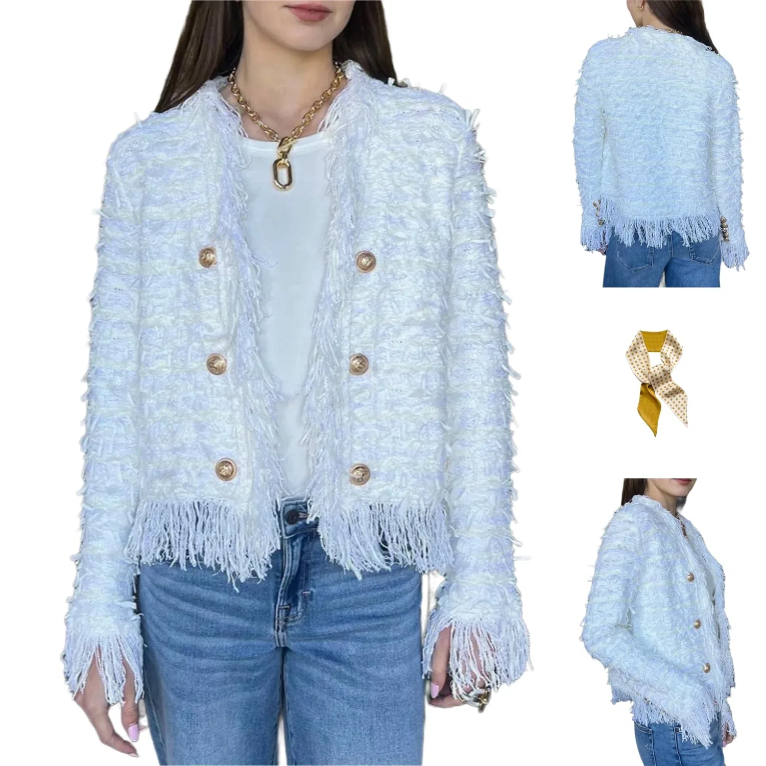 Женский кардиган с бахромой Fringe Cardigan Jacket, White