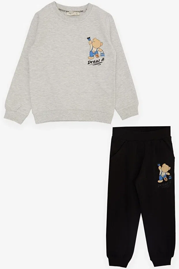 Детский спортивный костюм для мальчиков с принтом Painter Teddy Bear Breeze, Light Gray Melange