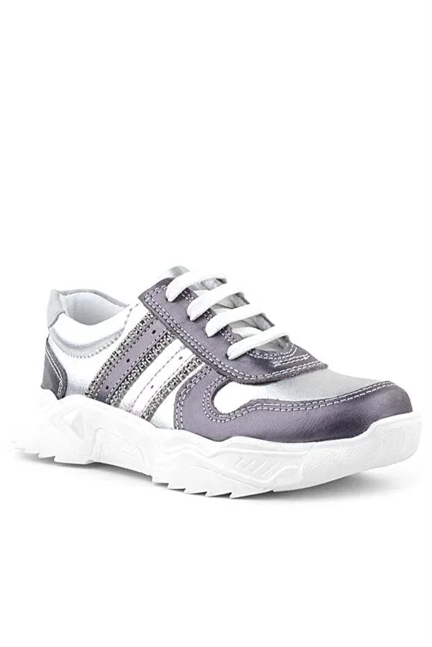 Детские кроссовки для девочек кожаные с ортопедической стелькой Rakerplus, Platinum — фото 2