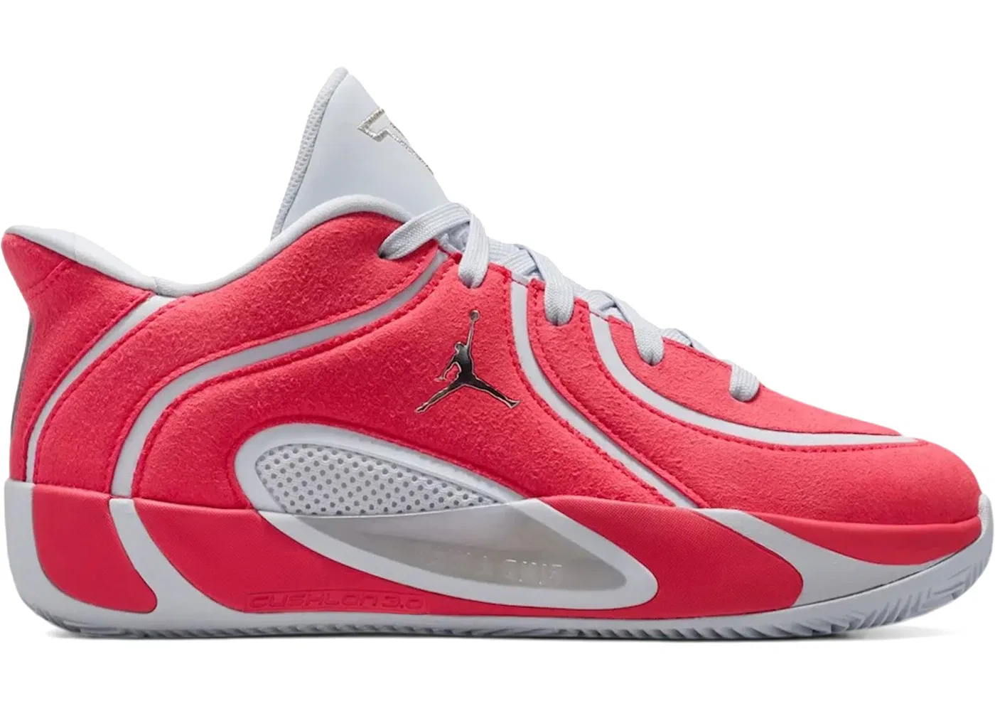 Детские кроссовки для мальчиков с длинным шнурком Jordan Tatum 4 Jordan, Siren Red Metallic Silver Football Grey