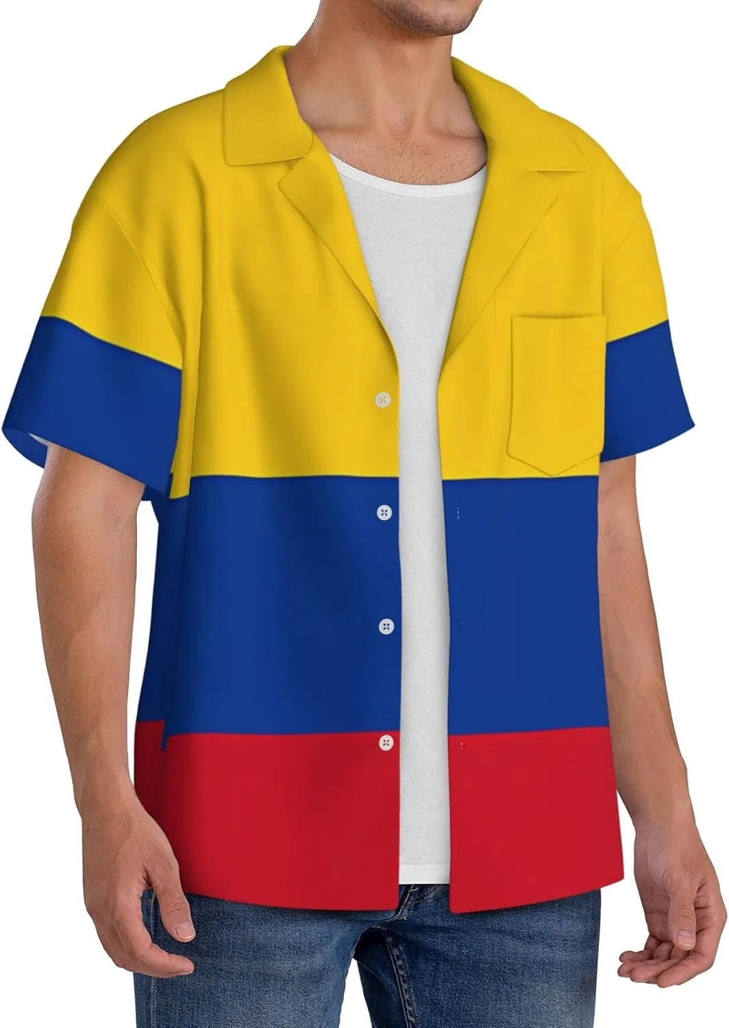 Мужская повседневная рубашка с принтом флага Колумбии Cuba Collar, Black — фото 2