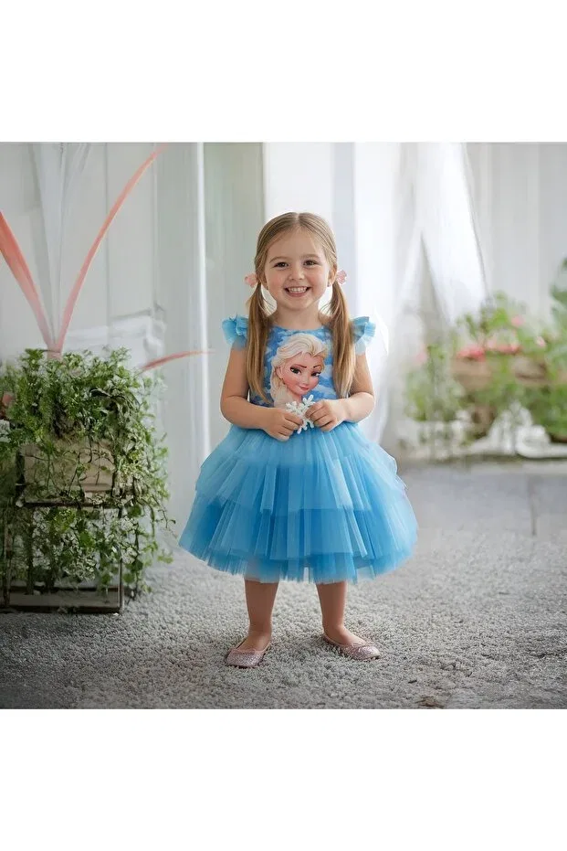 Детское платье для девочек с принтом Elsa party dress Konfix Kids, Blue