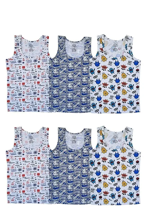 Детское для мальчиков хлопковое комплект маек 3-Piece boy's cotton - lycra patterned undershirt 3 pieces Generic Brands, White — фото 3