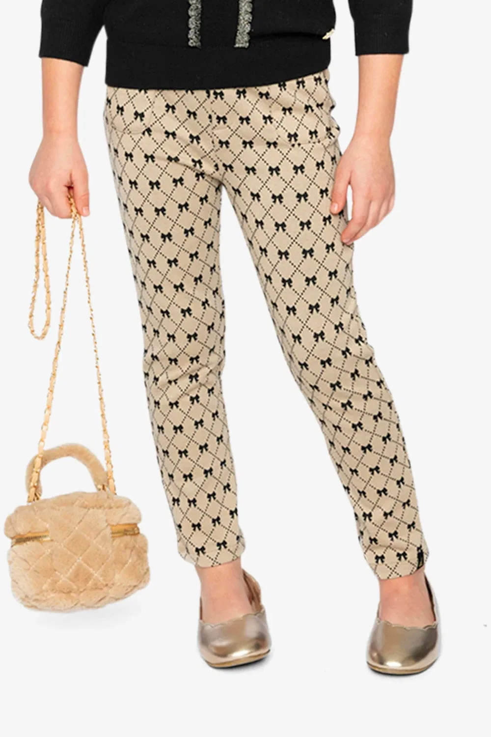 Детские леггинсы с принтом бантов модель Treggings Beige Bow Tie Print Deux par Deux, Beige Printed Bow Ties — фото 2