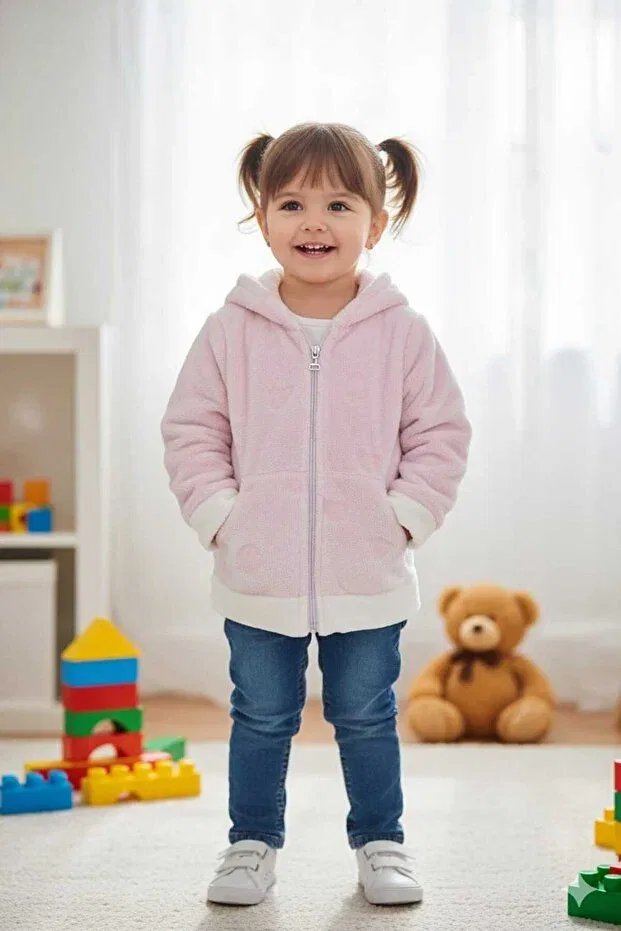 Мягкая плюшевая куртка-кардиган с капюшоном для девочек 2-4 лет / нежно-розовый Alpar Tekstil