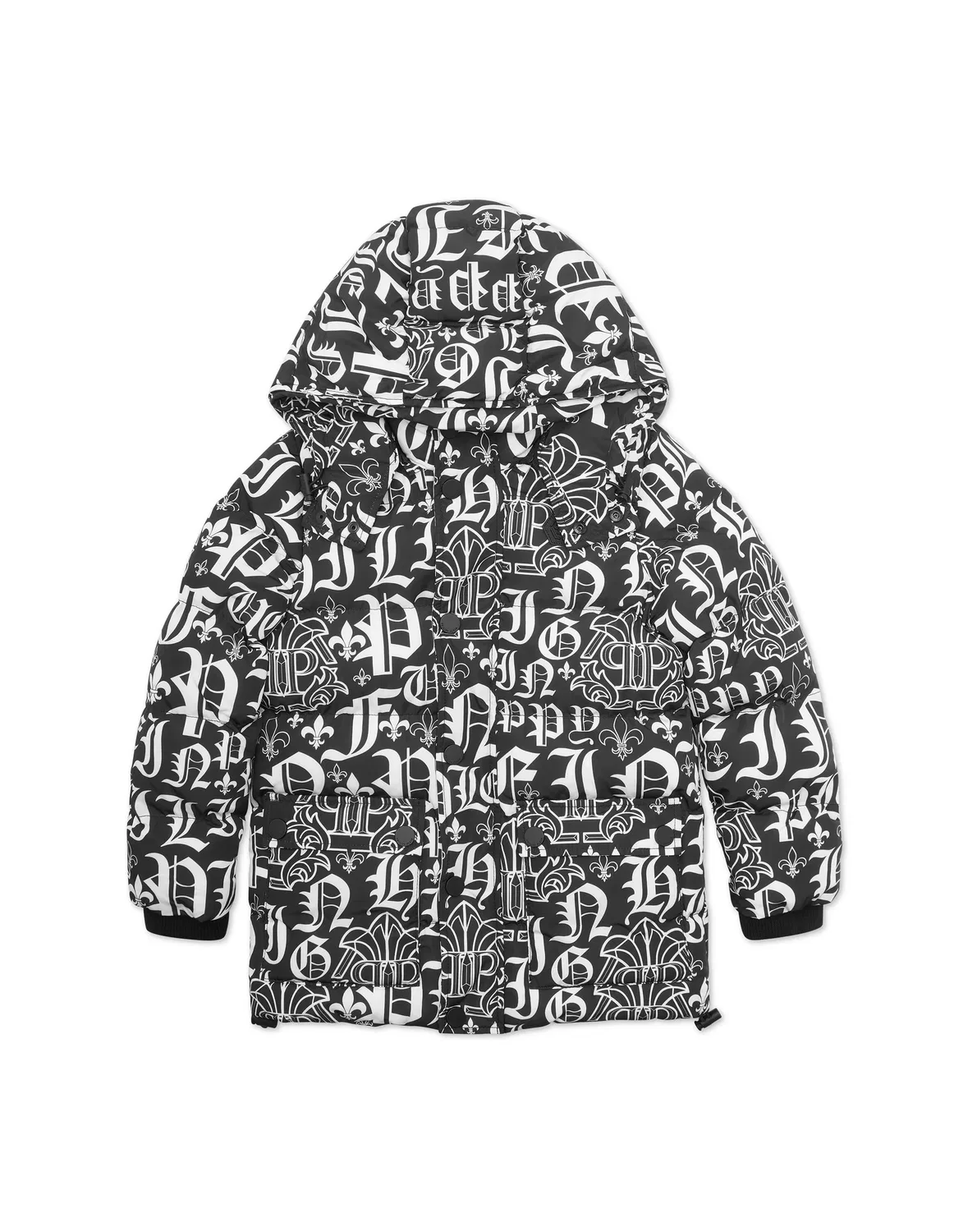 Детская куртка-парка утепленная с принтом Puffer Jacket Parka Gothic Plein PHILIPP PLEIN, черный