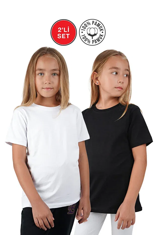 Детский комплект футболок с коротким рукавом Slim Lovella, White Black