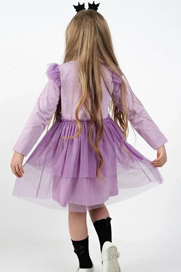 Детское платье для девочек с принтом Kuromi Tulle Detailed Dress Cantoy, Lilac — фото 4