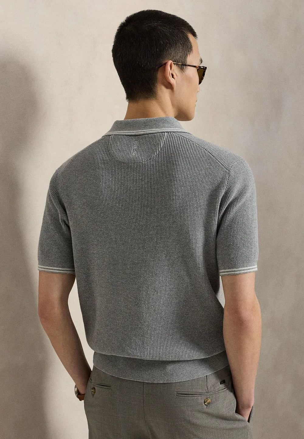 Хлопковый поло-свитер с вафельной вязкой Polo Ralph Lauren, Spring/Stone Pebble — фото 3