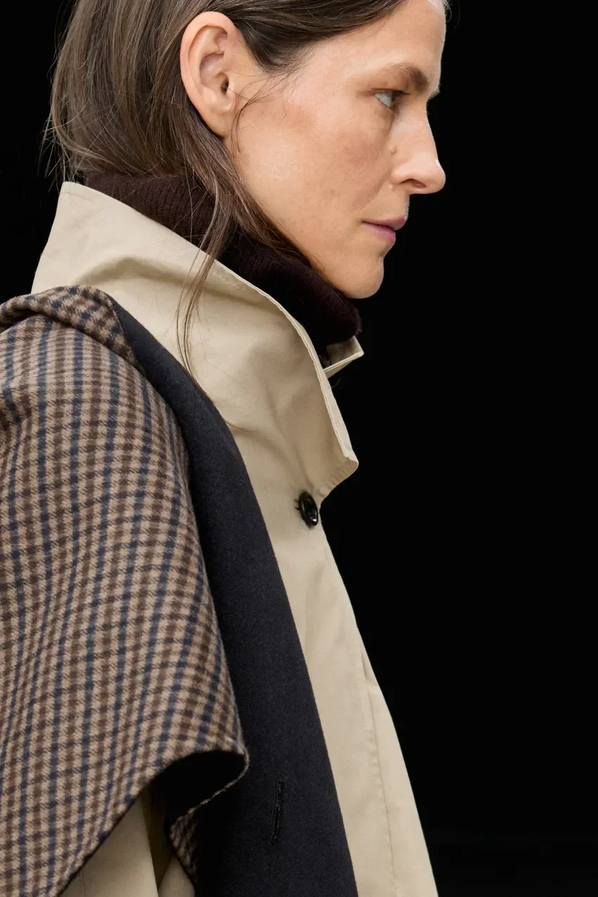 Tренч Massimo Dutti 100% Cotton High-Neck Trench, светло-бежевый — фото 4