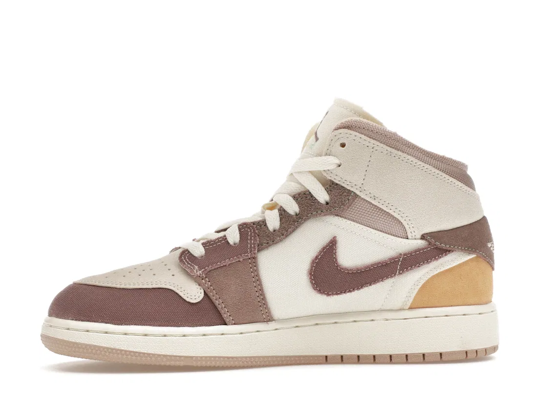 Детские кроссовки с деконструированным дизайном Jordan 1 Mid SE Craft Jordan, Sail/Taupe Haze/Fossil Stone/Celestial Gold/Muslin — фото 3