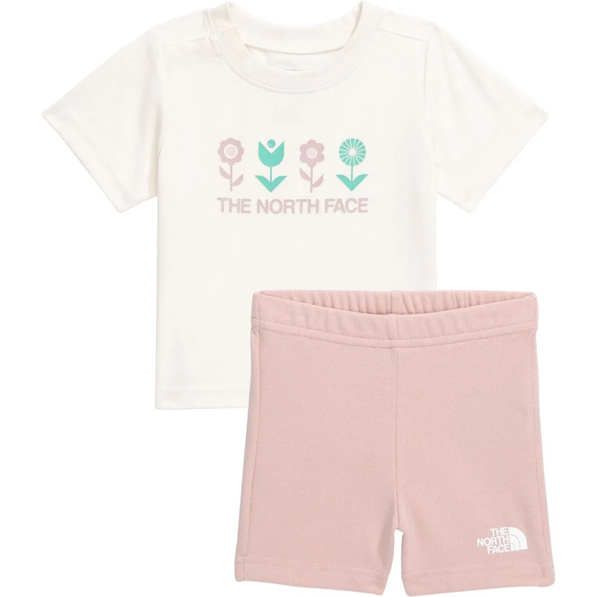 Детский комплект футболки и шорт с принтом The North Face, White Dune/Pink Moss