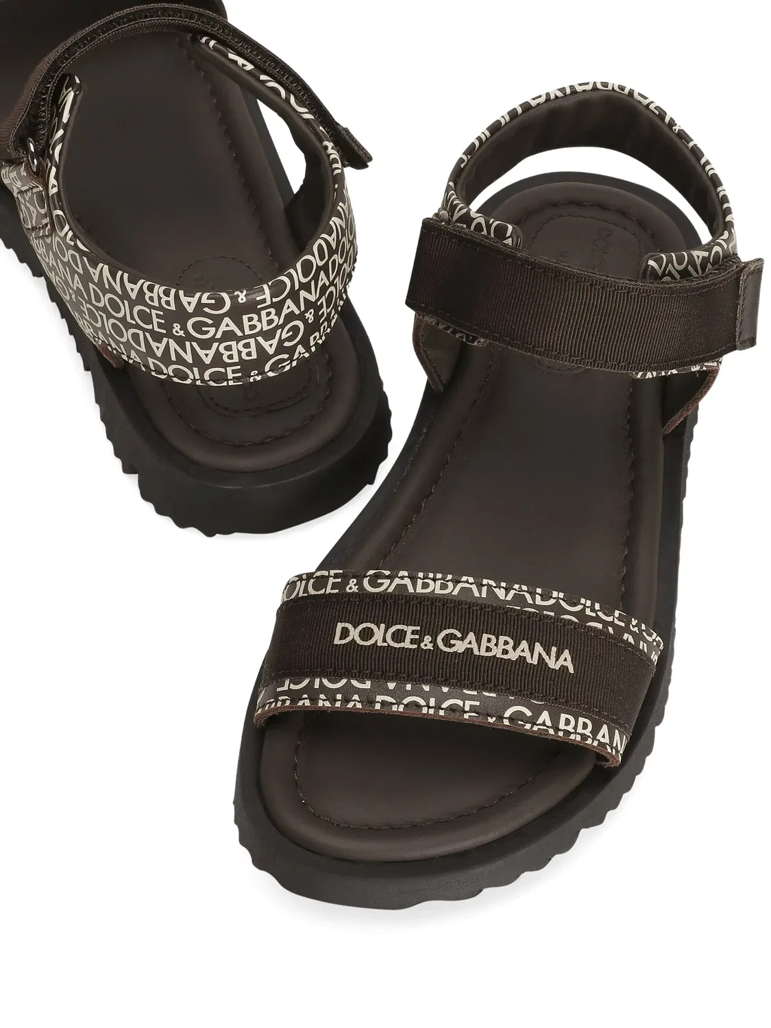 Сандалии с логотипом из кожи Dolce & Gabbana, коричневый — фото 3