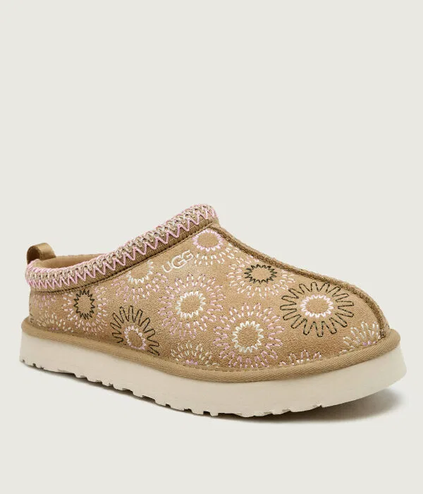 Детские мюли с мехом UGG K Tazz Sun Stitch, бежевый