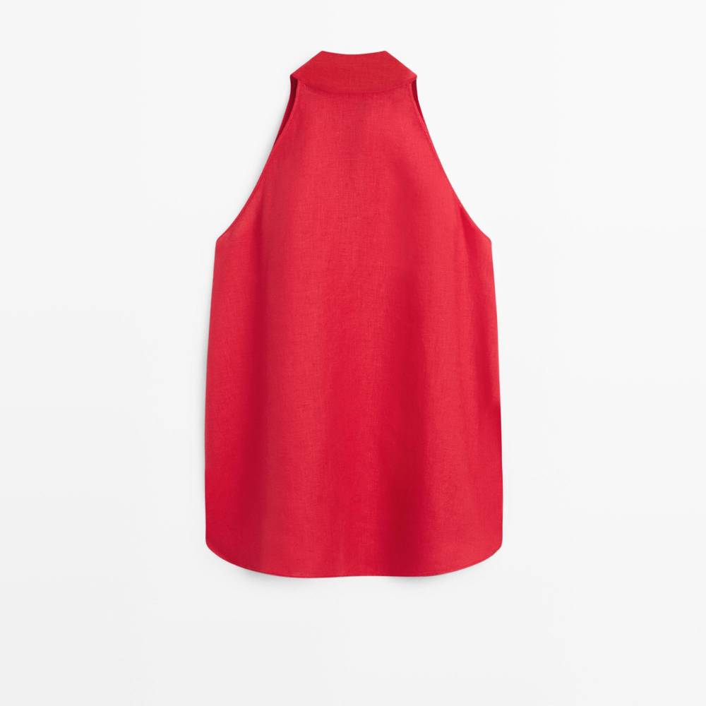 Топ Massimo Dutti Flowing Linen Halter, красный