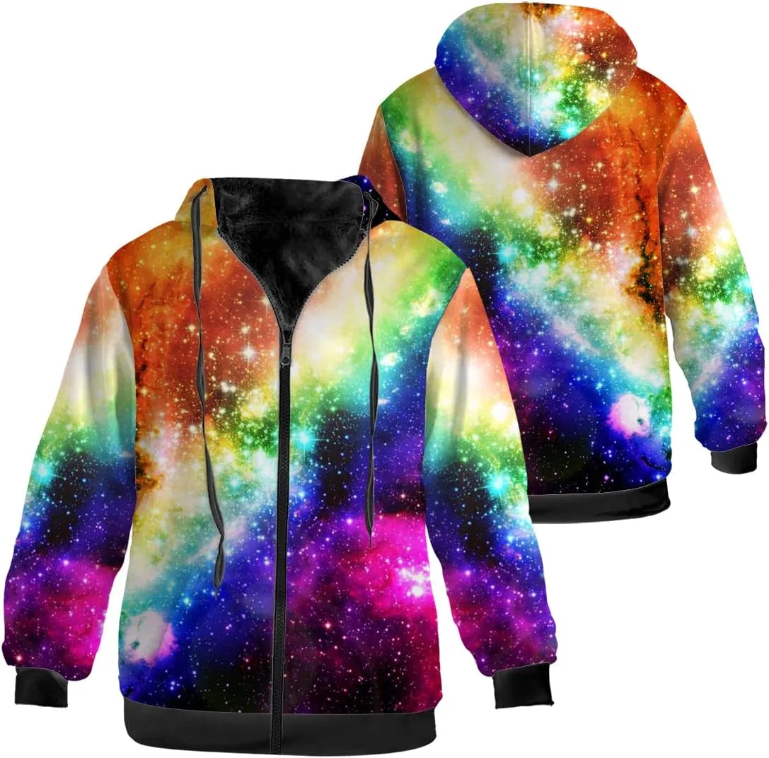 Мужская куртка-худи с принтом, Galaxy Womens Mens Winter Jacket, Rainbow Galaxy — фото 3