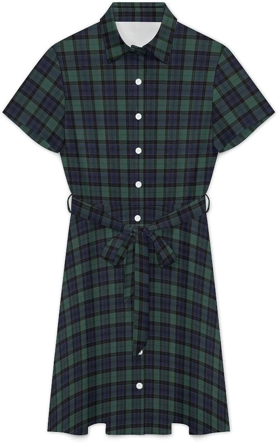 Женское платье-рубашка с клетчатым узором, Short Sleeve Tie Waist Mini Dress, Style — фото 2