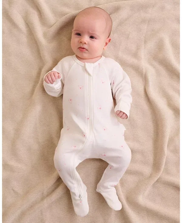 Детский комбинезон на молнии с принтом 2 Pack Zip Footie Purebaby, Pale Pink Bear Pack — фото 2
