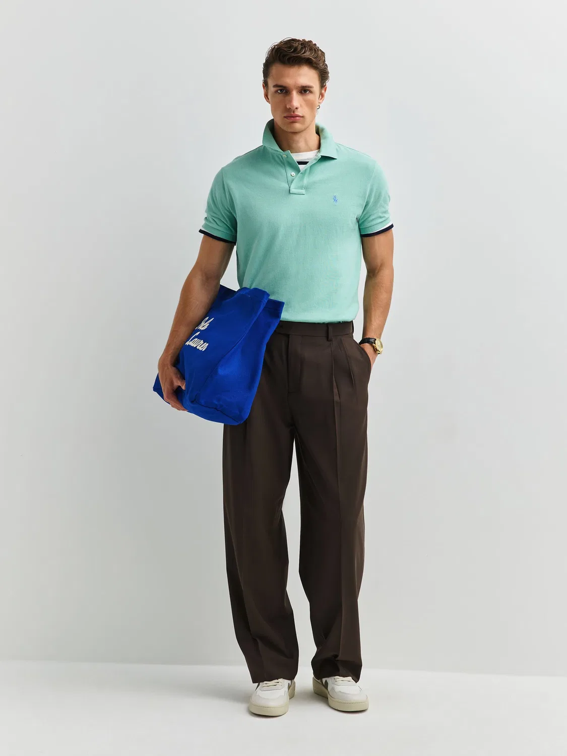 Поло Polo Ralph Lauren Custom Fit Pique, цвета зеленый сельдерей — фото 2
