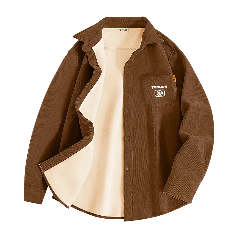 Детская рубашка из вельвета с начесом Tonlion, Brown (Tb Starry Sky Promise Badge)