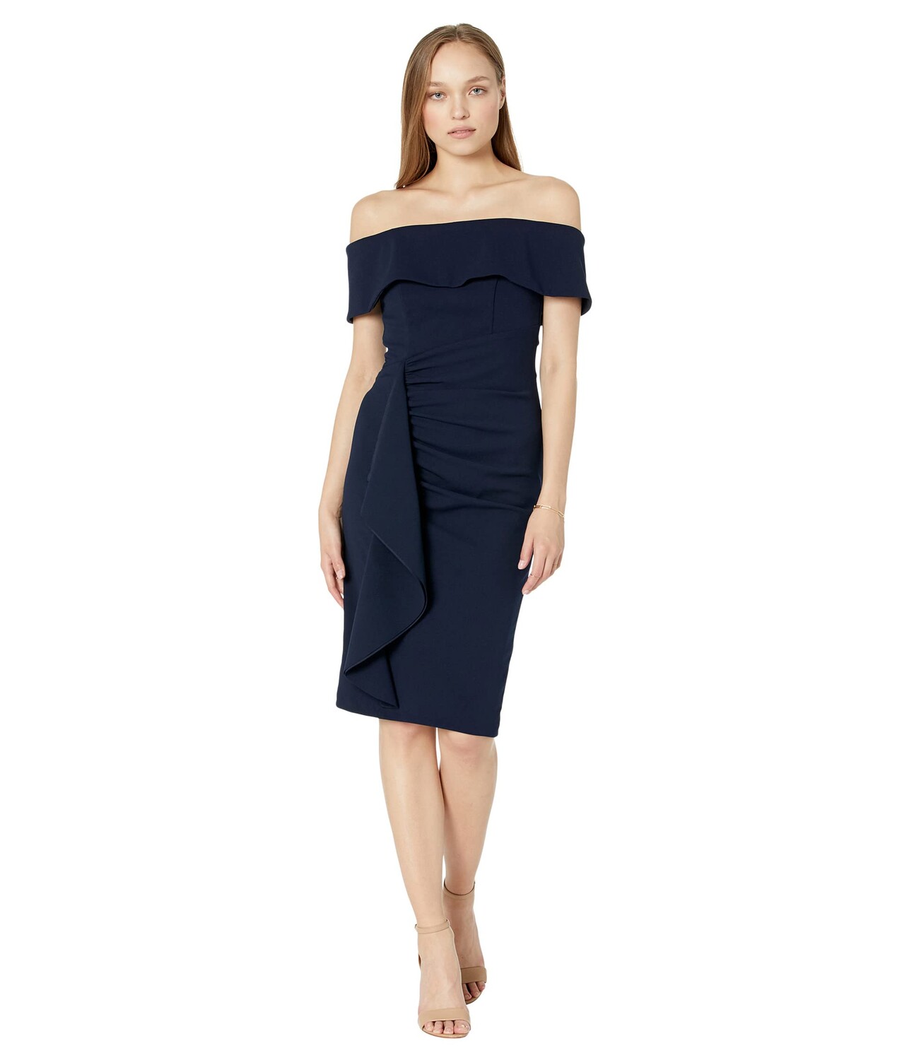 

Платье XSCAPE, Short Off-the-Shoulder Scuba Crepe Ruffle