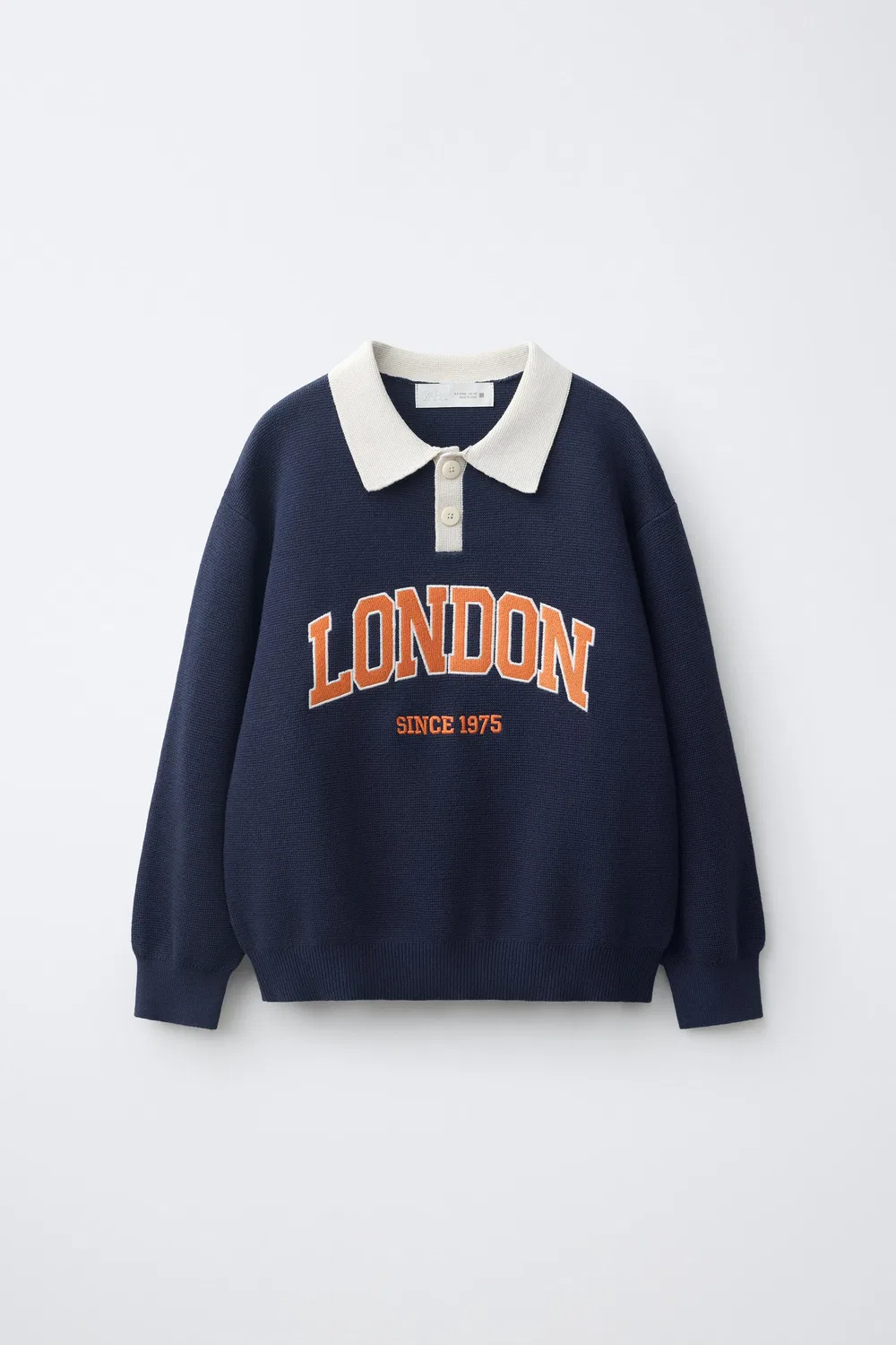 Вязаный поло-джемпер в стиле университетской формы ZARA, Dark navy