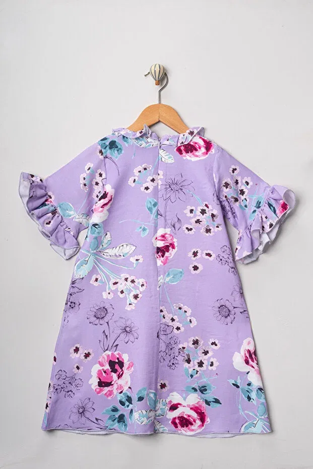 Детское платье для девочек с принтом Lilac ruffle detailed rose patterned Kidyra, Multicolor — фото 3