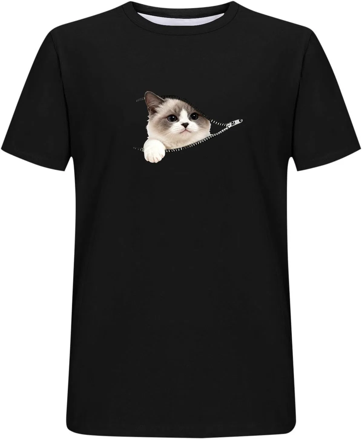 Мужская футболка с графическим принтом Cat in Pocket, Black — фото 4