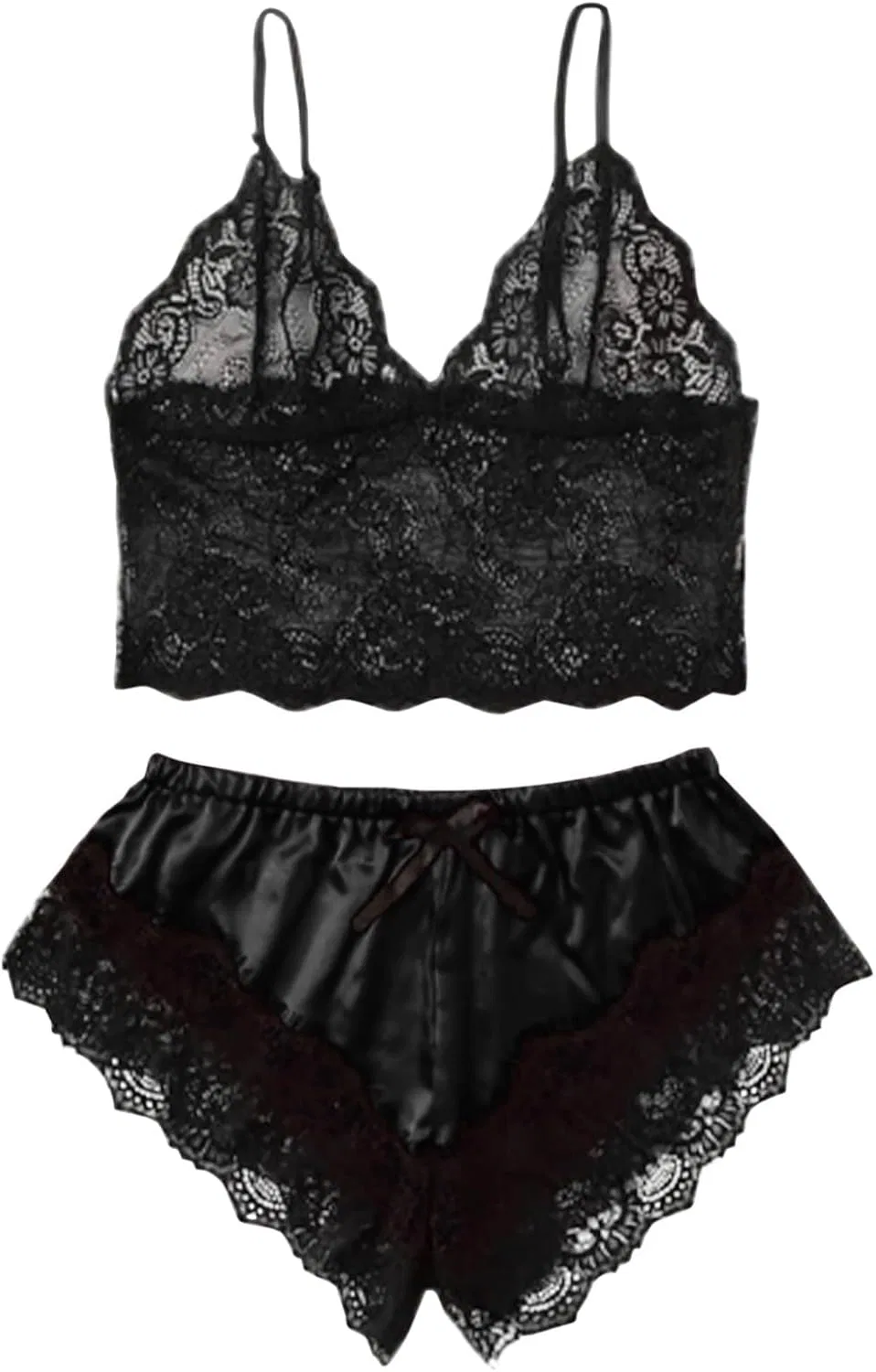 Комплект нижнего белья кружевной топ с шортами, Black