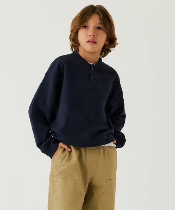 Свитшот оверсайз с вырезом хенли Musinsa Standard Kids, Navy