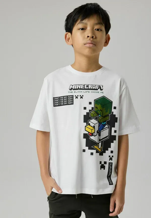 Футболка с принтом Minecraft Loose Fit Name It Bright White, белый — фото 2