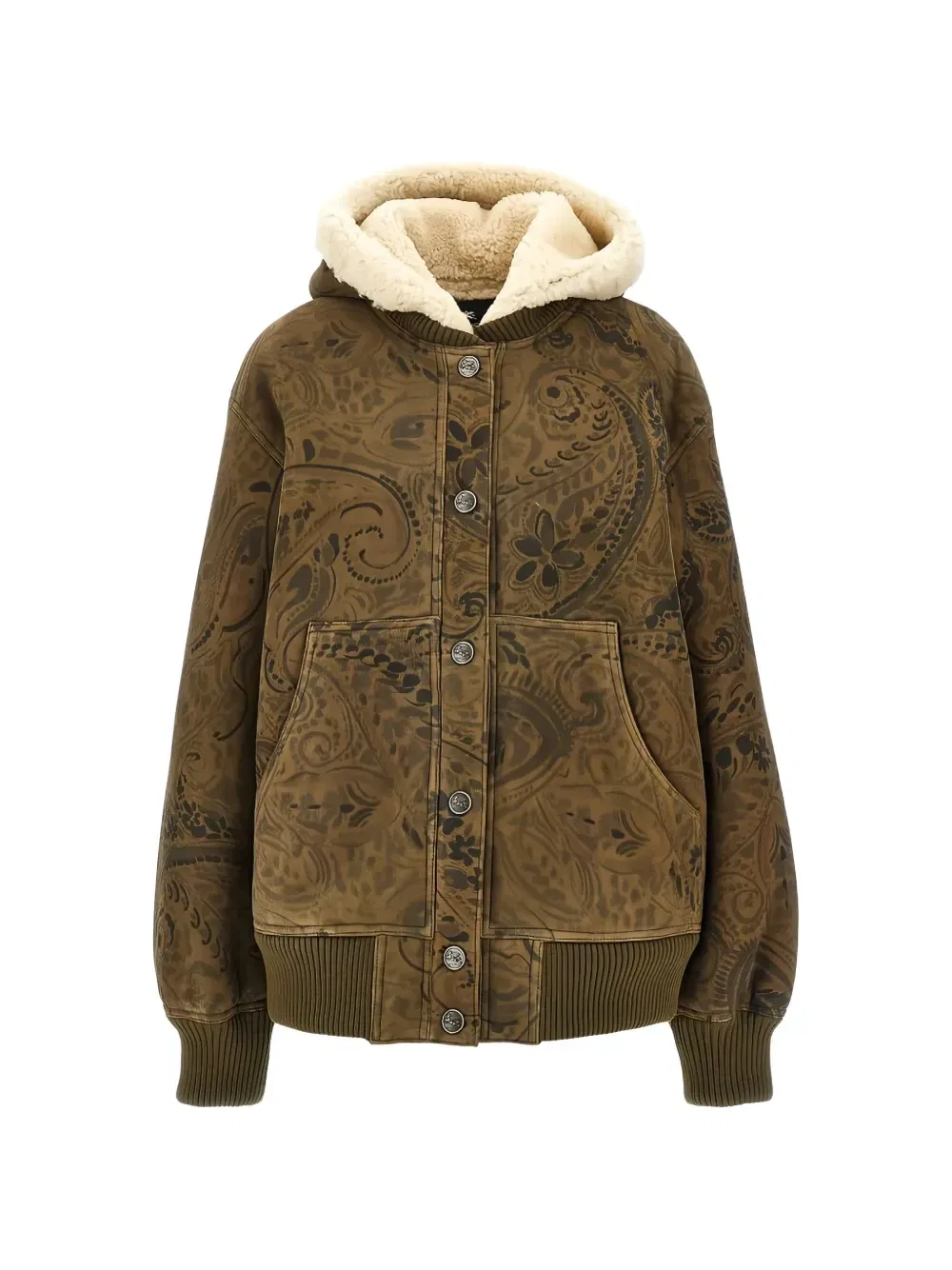 Куртка с пейсли-мотивом на подкладке из овчины Etro, коричневый
