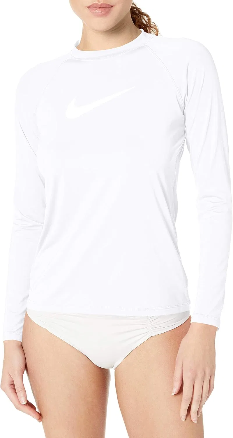 Женская рашгард с длинным рукавом UPF 40+ Nike, White Tonal Swoosh