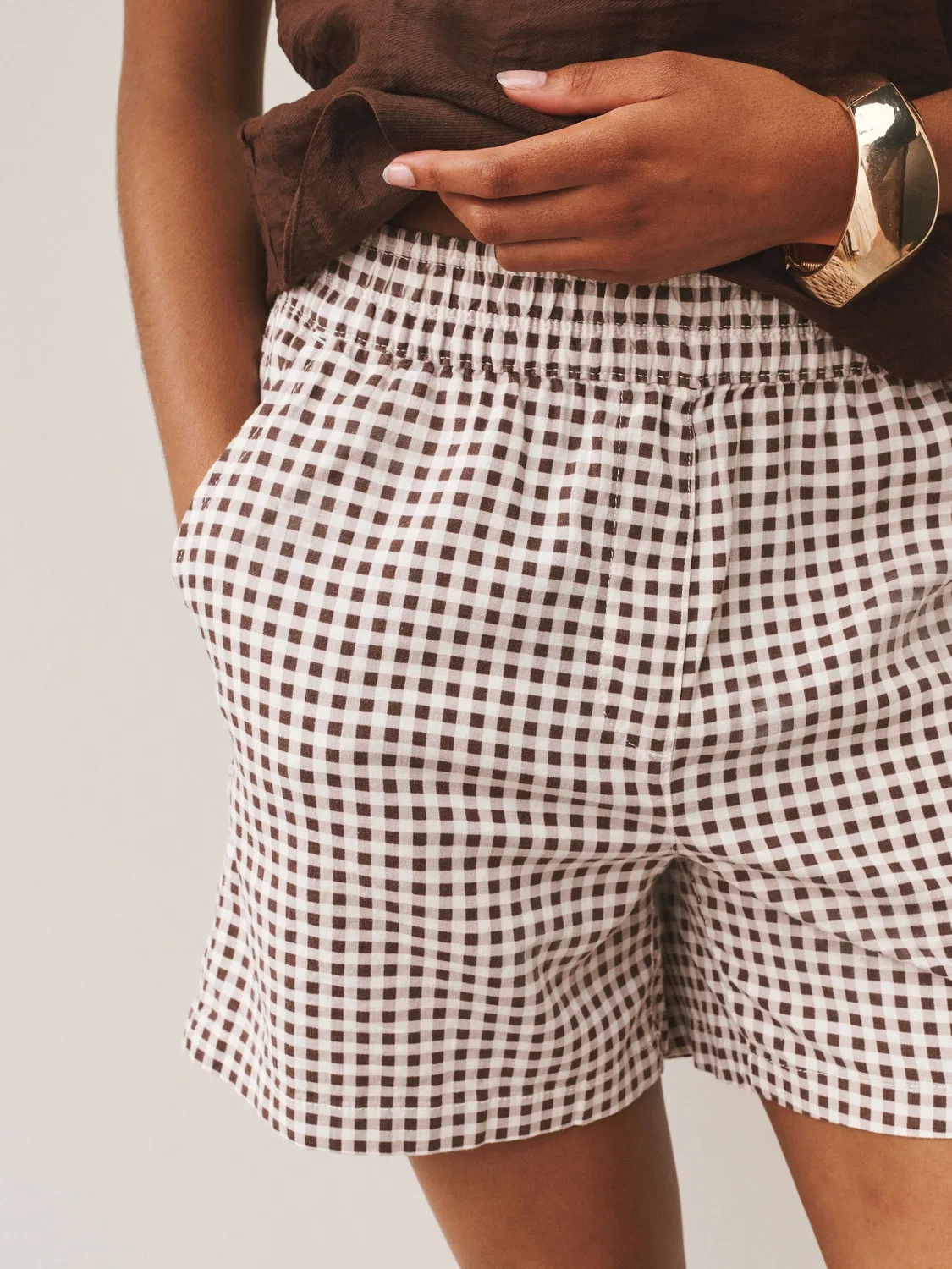 Шорты из льна с эластичным поясом, 2 шт Next, Navy/Chocolate Gingham — фото 4