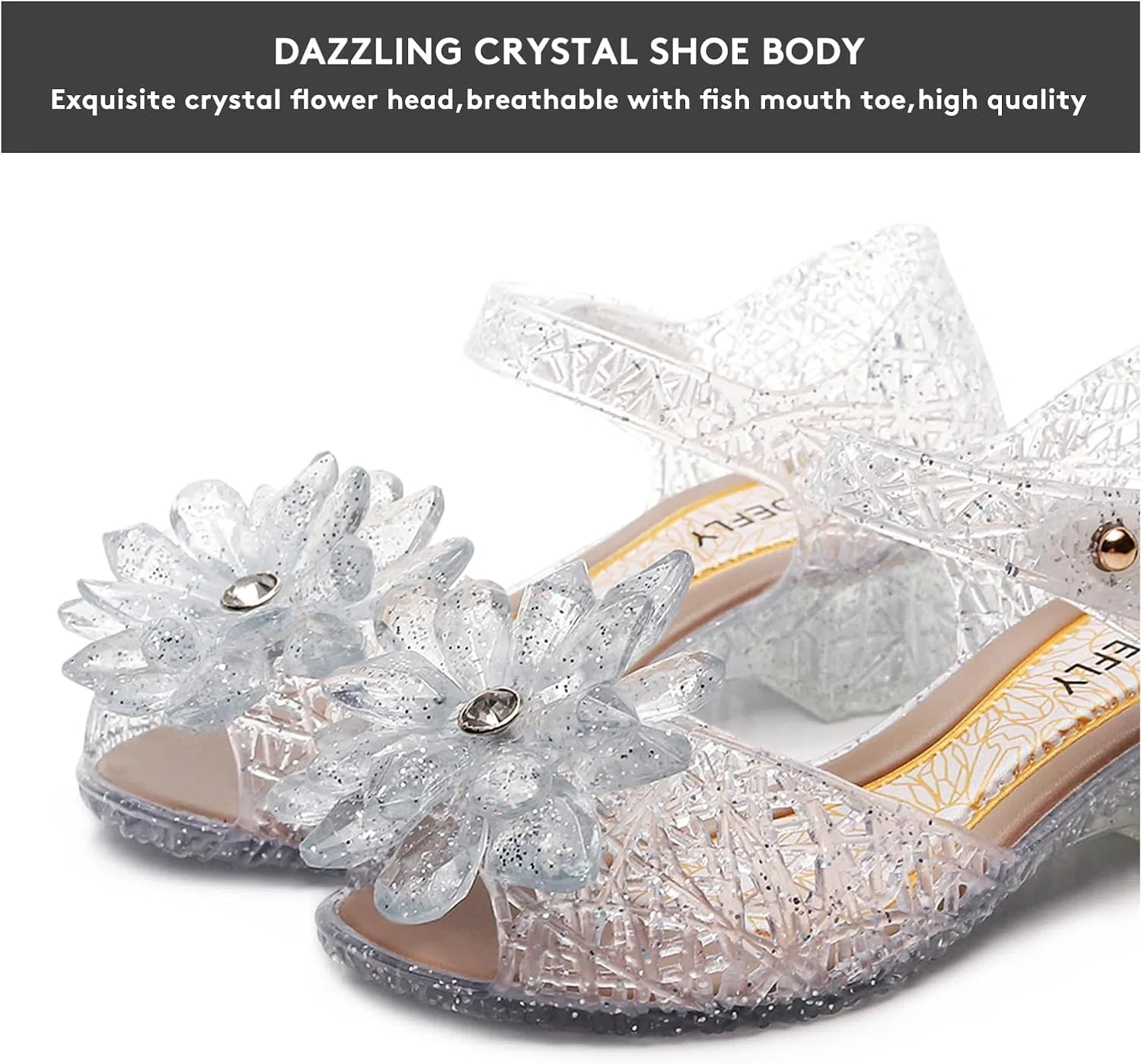 Детские туфли-балетки для девочек Flower Pairing с блестками TANDEFLY, Crystal White — фото 2