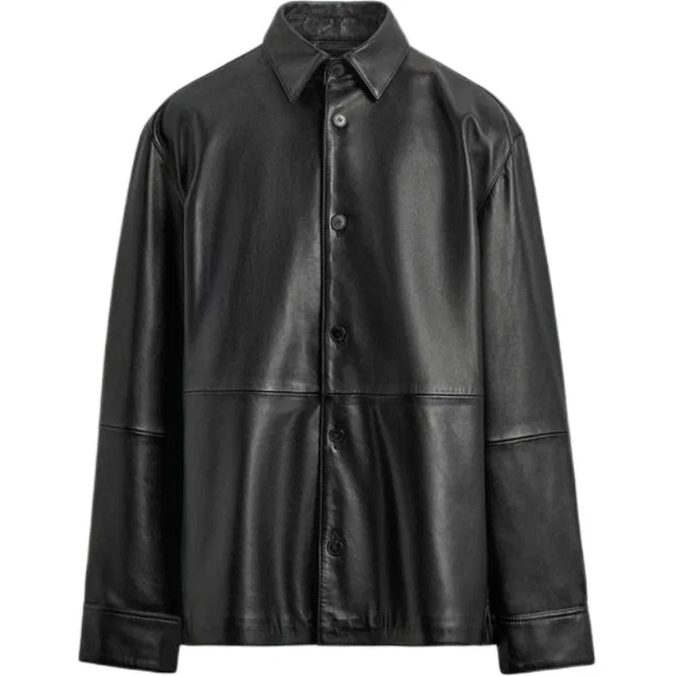 Женская кожаная куртка с лацканами, ZARA, Black