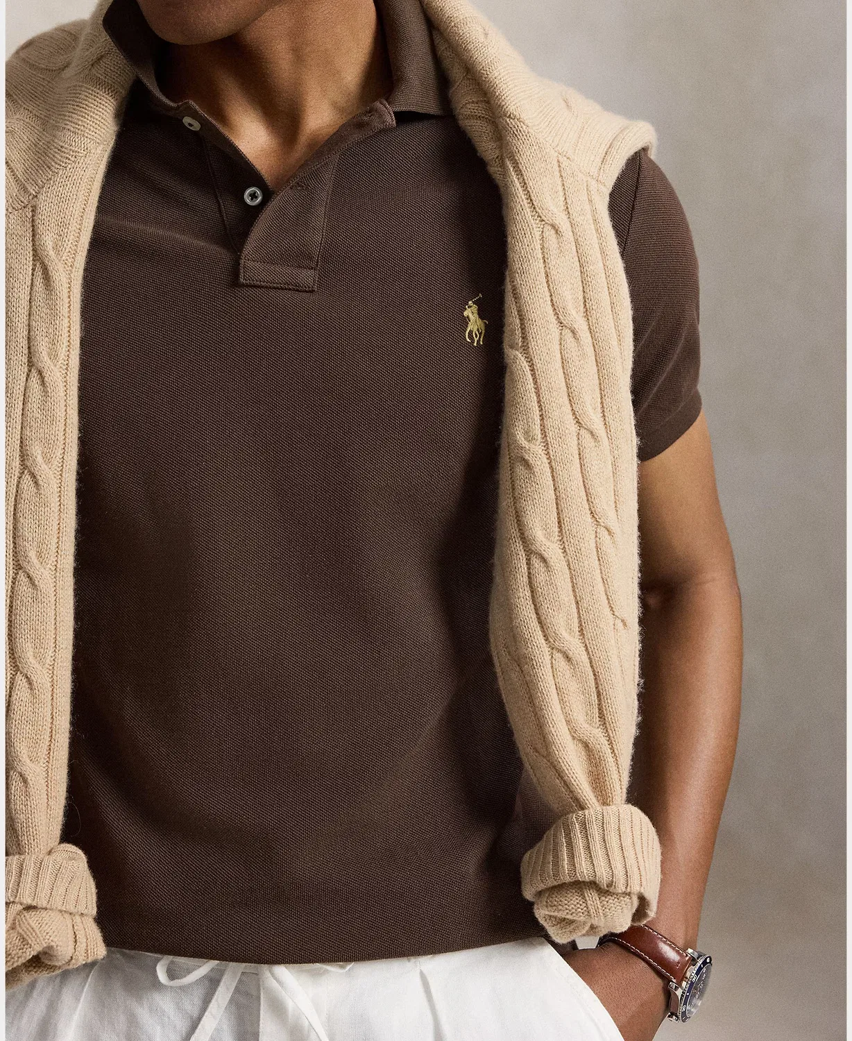 Поло с коротким рукавом, Polo Piqué Slim Fit Marrón Nuez Moscada, Polo Ralph Lauren, темно-коричневый — фото 4