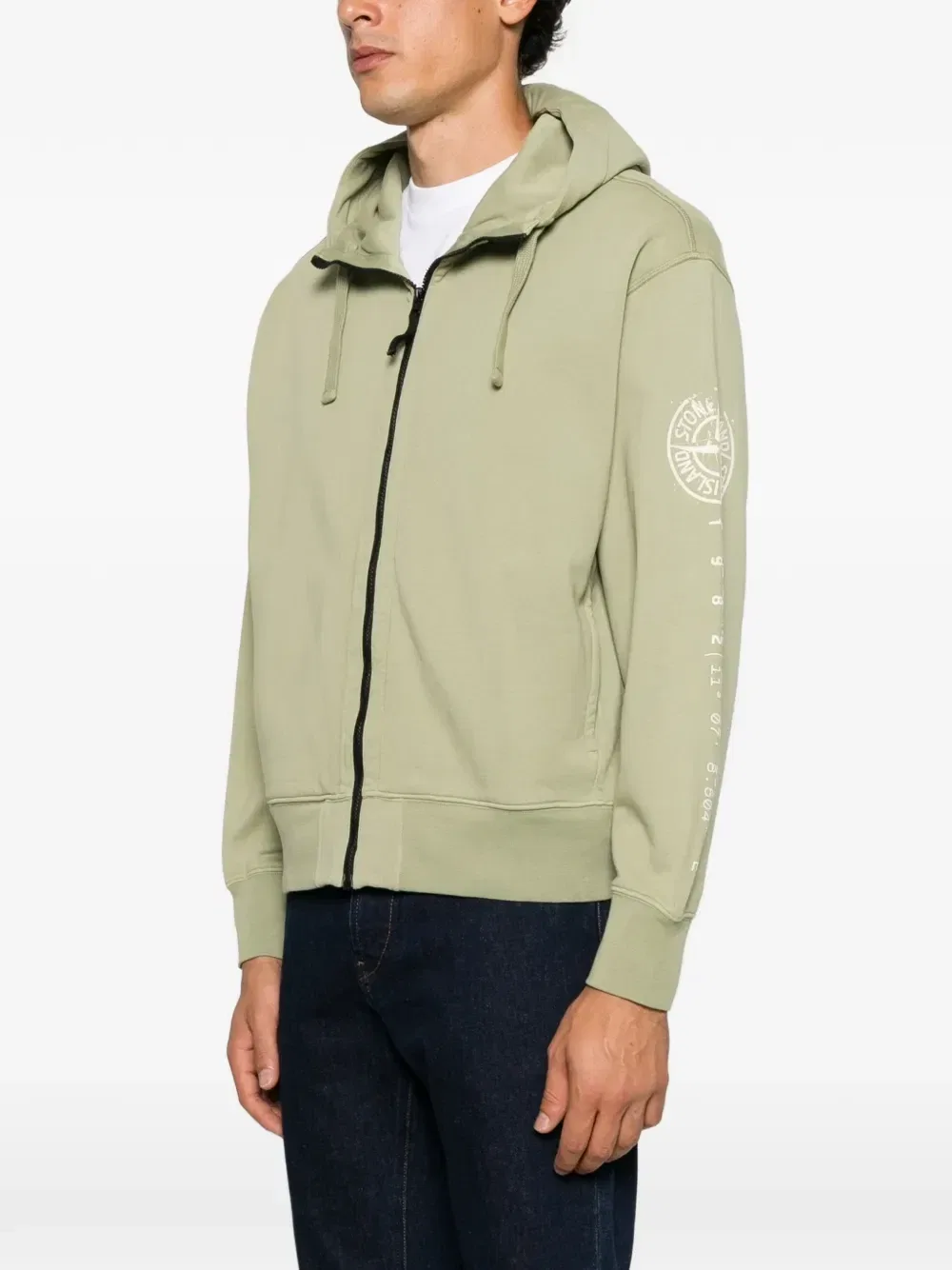 Худи на молнии с логотипом Stone Island, зеленый — фото 3