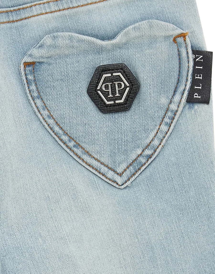 Узкие джинсы Philipp Plein «Сердце» из синей джинсовой ткани — фото 3