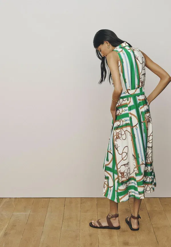Платье принт Regular fit halter shirt midi belted dress Next, green white rope print, белый — фото 4