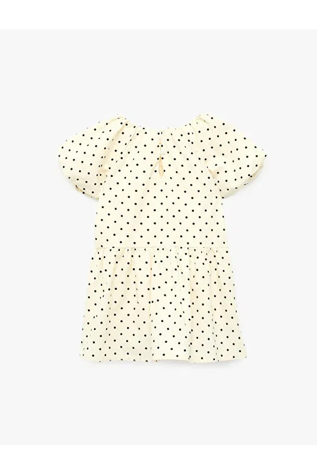 Детское платье для девочек хлопковое Cotton Bow Detail Short Sleeve Polka Dot Dress Koton, Ecru Patterned — фото 2
