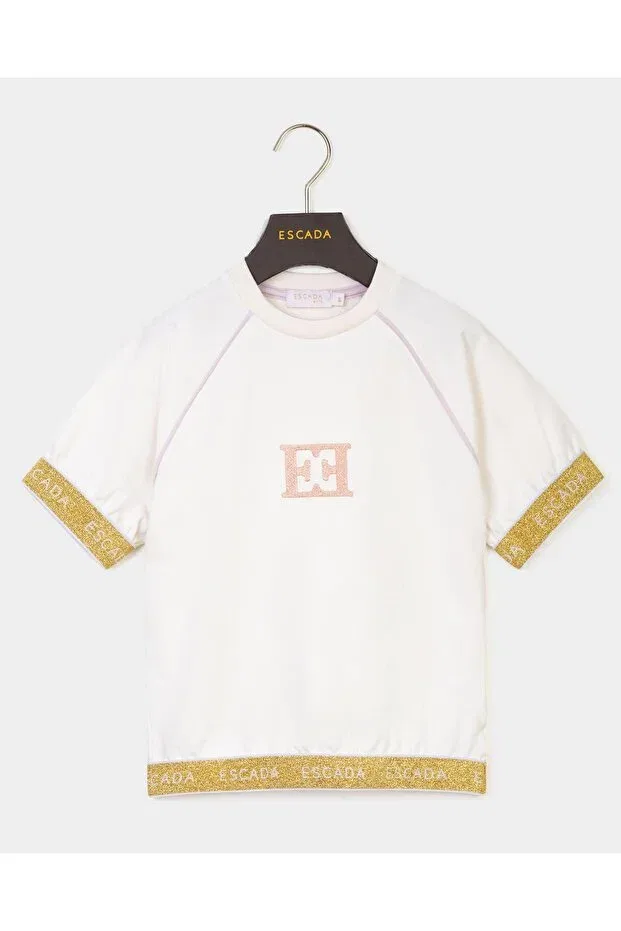 Детские свитшот с коротким рукавом Stripe detailed short sleeve children's sweatshirt Escada, White