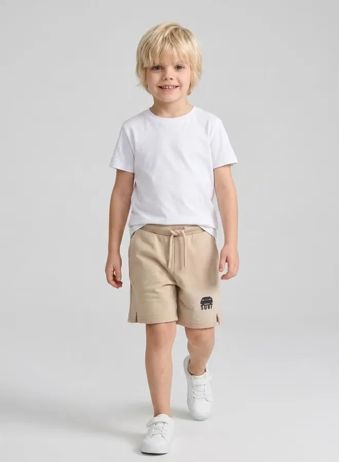 Шорты хлопковые с кулиской Boys Cotton Blend Drawstring Take Two, бежевый — фото 4